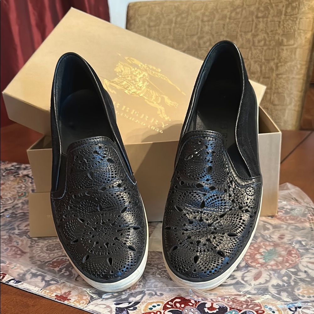 Burberry Black Laser-Cut Loafers